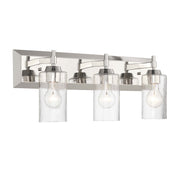 Golden Lighting Brilia 24in 3-Light Vanity Light | Transitional Polished Nickel and Hammered Water Glass | Bathroom | Model 5189-BA3 PN-HWG