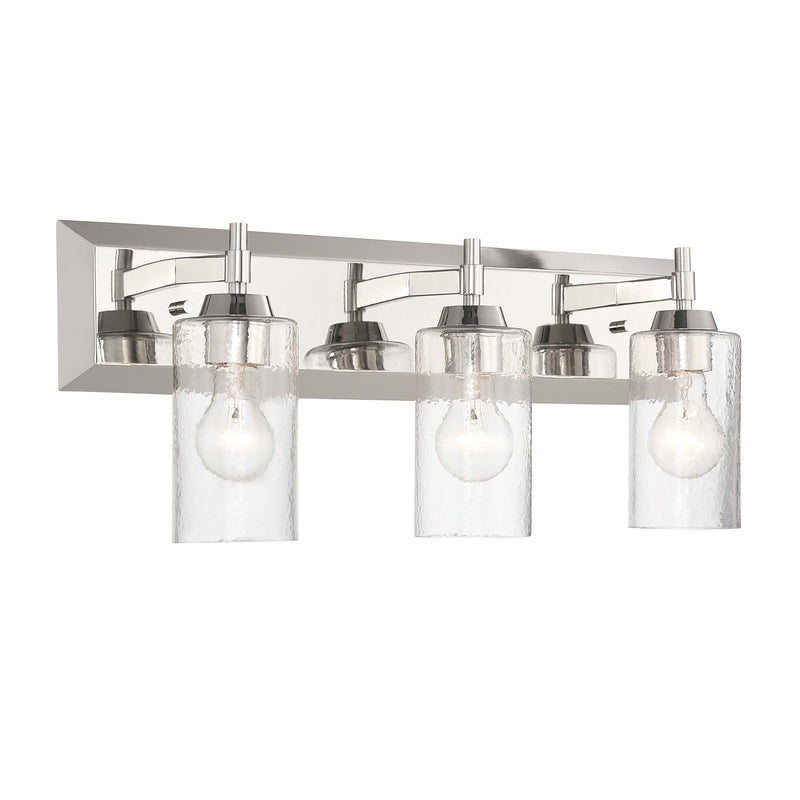 Golden Lighting Brilia 24in 3-Light Vanity Light | Transitional Polished Nickel and Hammered Water Glass | Bathroom | Model 5189-BA3 PN-HWG