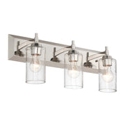 Golden Lighting Brilia 24in 3-Light Vanity Light | Transitional Polished Nickel and Hammered Water Glass | Bathroom | Model 5189-BA3 PN-HWG