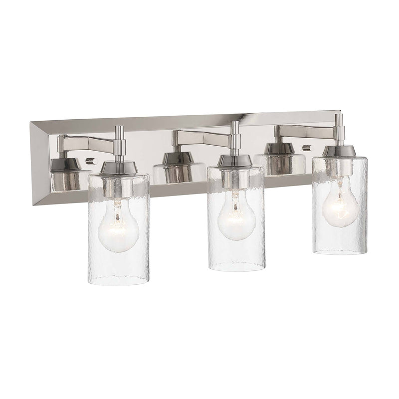 Golden Lighting Brilia 24in 3-Light Vanity Light | Transitional Polished Nickel and Hammered Water Glass | Bathroom | Model 5189-BA3 PN-HWG