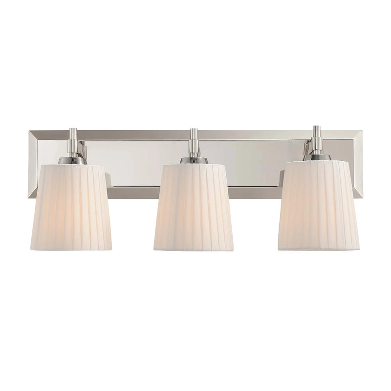 Golden Lighting Brilia 24in 3-Light Vanity Light | Transitional Polished Nickel and Pleated Fabric | Bathroom Vanity & Powder | Model 5189-BA3 PN-PLT