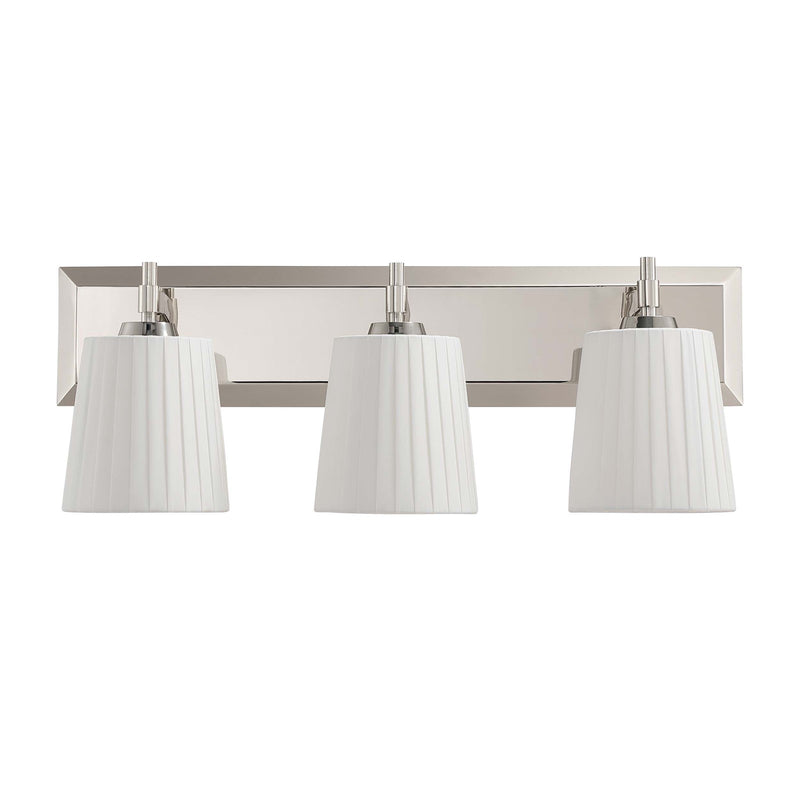 Golden Lighting Brilia 24in 3-Light Vanity Light | Transitional Polished Nickel and Pleated Fabric | Bathroom Vanity & Powder | Model 5189-BA3 PN-PLT