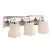 Golden Lighting Brilia 24in 3-Light Vanity Light | Transitional Polished Nickel and Pleated Fabric | Bathroom Vanity & Powder | Model 5189-BA3 PN-PLT