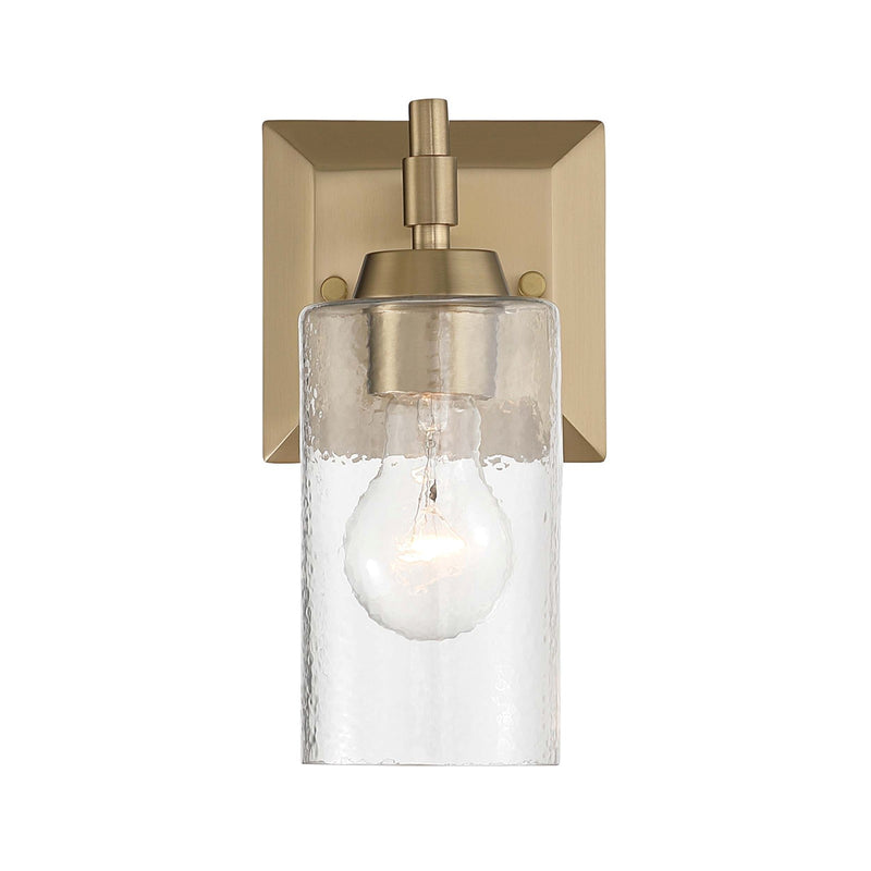 Golden Lighting Brilia 9in 1-Light Wall Sconce | Transitional Brushed Champagne Brass and Hammered Water Glass | Bathroom | Model 5189-WSC BCB-HWG