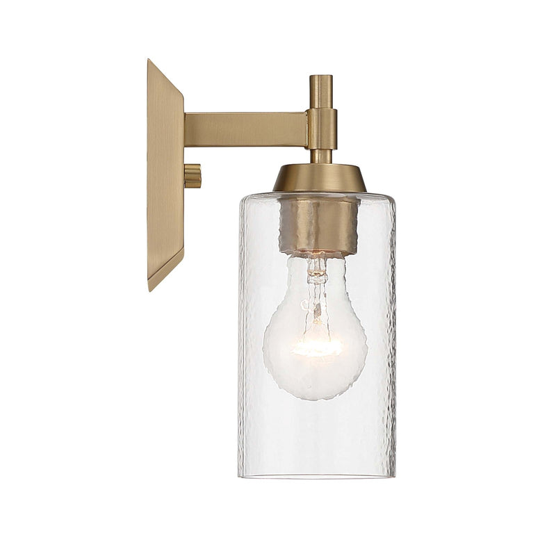 Golden Lighting Brilia 9in 1-Light Wall Sconce | Transitional Brushed Champagne Brass and Hammered Water Glass | Bathroom | Model 5189-WSC BCB-HWG