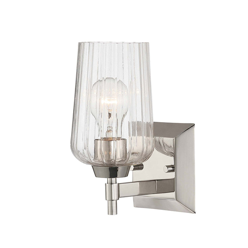 Golden Lighting Brilia 1-Light Wall Sconce | Transitional Polished Nickel and Fluted Glass | Bathroom & Hallway | Model 5189-WSC PN-FLT