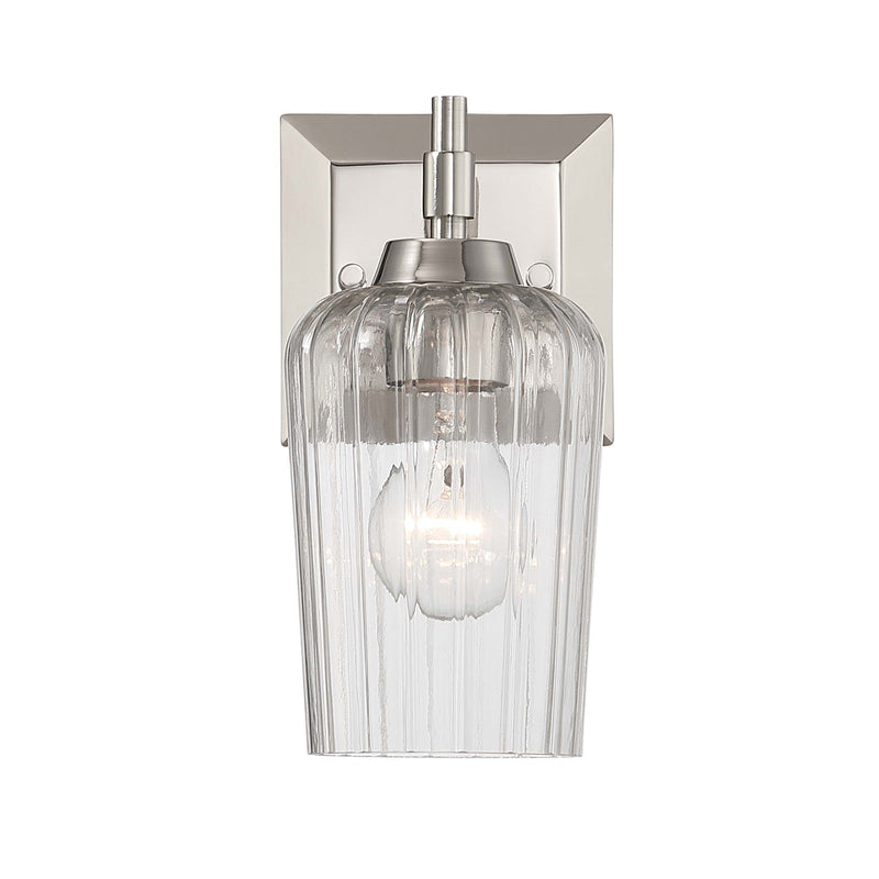 Golden Lighting Brilia 1-Light Wall Sconce | Transitional Polished Nickel and Fluted Glass | Bathroom & Hallway | Model 5189-WSC PN-FLT