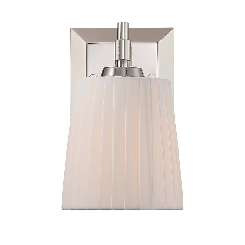 Golden Lighting Brilia 5.5in 1-Light Wall Sconce | Transitional Polished Nickel and Pleated Fabric | Bathroom & Hallway | Model 5189-WSC PN-PLT