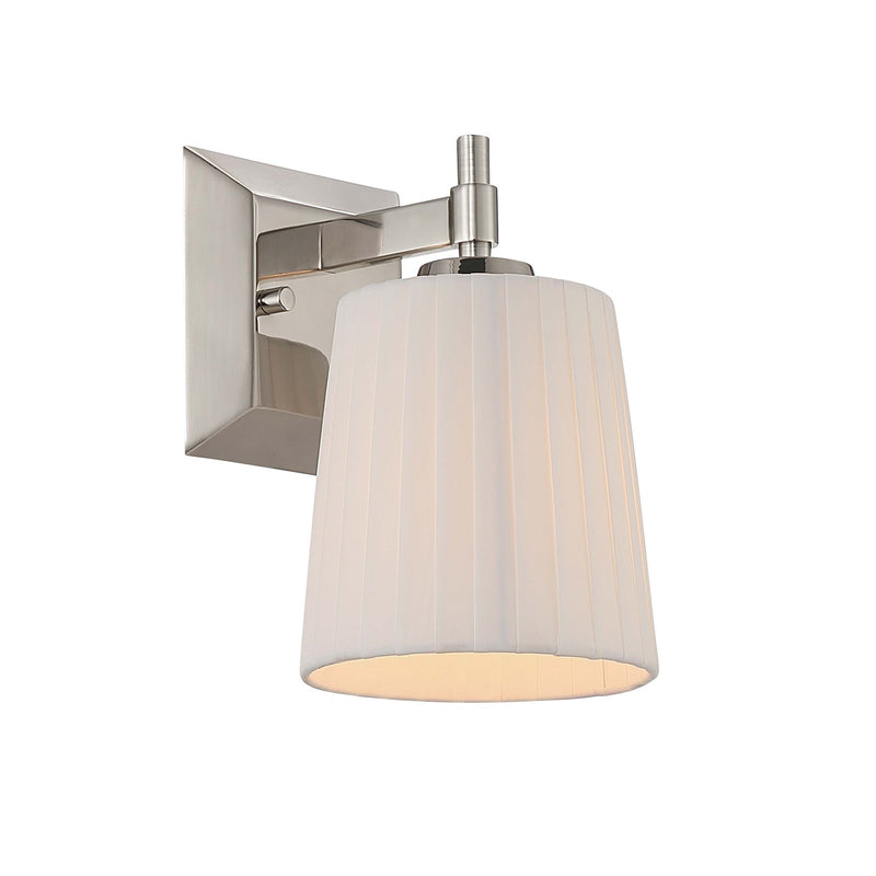 Golden Lighting Brilia 5.5in 1-Light Wall Sconce | Transitional Polished Nickel and Pleated Fabric | Bathroom & Hallway | Model 5189-WSC PN-PLT