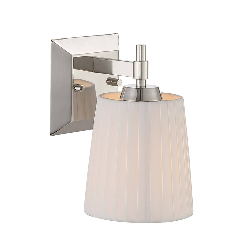 Golden Lighting Brilia 5.5in 1-Light Wall Sconce | Transitional Polished Nickel and Pleated Fabric | Bathroom & Hallway | Model 5189-WSC PN-PLT