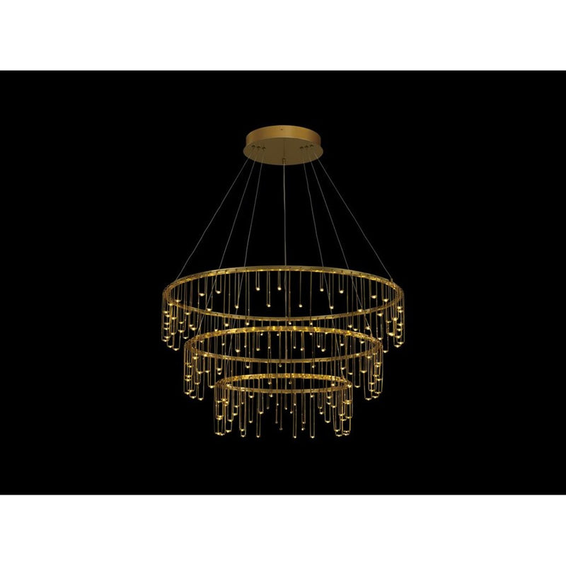 Golden Lucerna 3 Tier LED Ring Chandelier, Steel Gold/NoShade