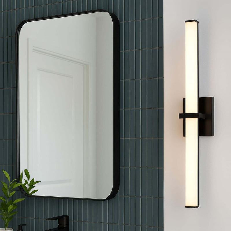 Golden Lighting Elon 30in 1-Light LED Vanity Light | Modern Matte Black and Opal Glass | Bathroom | 30 x 3.75 x 4.75 in | Model 5623-B30 BLK-OP