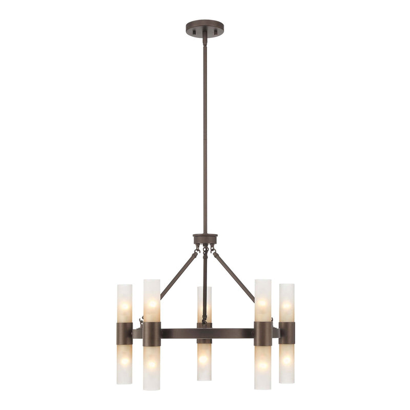 Golden Lighting Lyssna Cirkel 24in 10-Light Chandelier | Modern Bronze and Etched Bronze Ombre Glass | Dining Room & Foyer | Model 5803-10 MDB-EBO