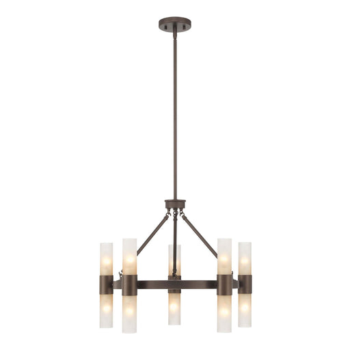 Golden Lighting Lyssna Cirkel 24in 10-Light Chandelier | Modern Bronze and Etched Bronze Ombre Glass | Dining Room & Foyer | Model 5803-10 MDB-EBO