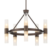 Golden Lighting Lyssna Cirkel 24in 10-Light Chandelier | Modern Bronze and Etched Bronze Ombre Glass | Dining Room & Foyer | Model 5803-10 MDB-EBO