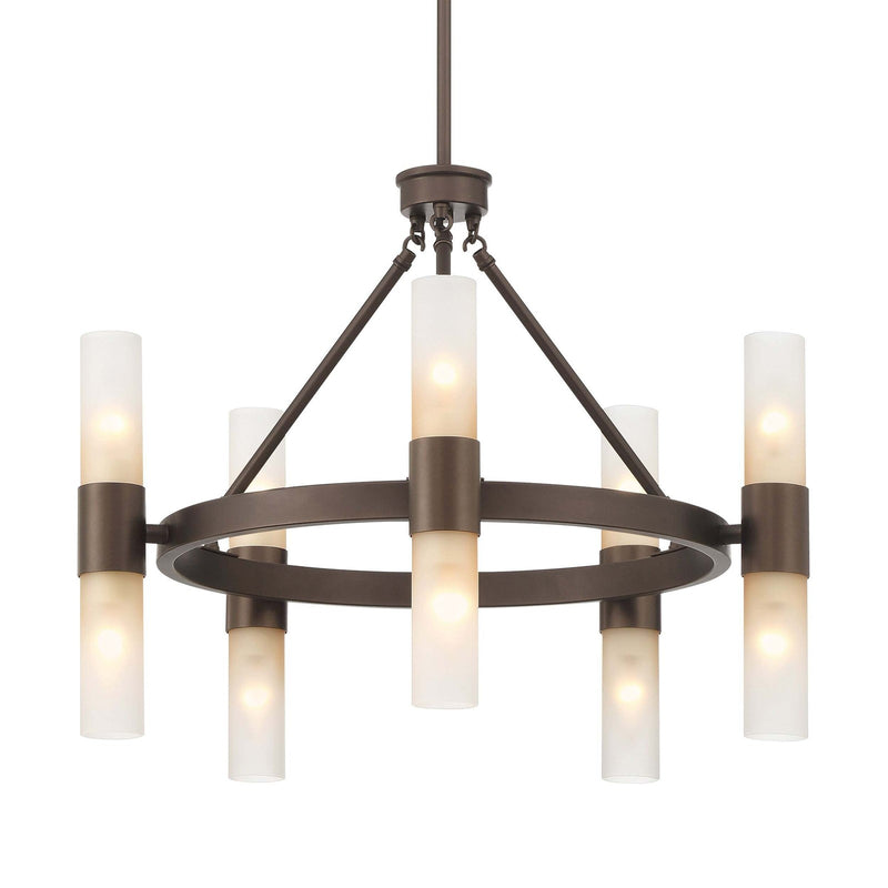 Golden Lighting Lyssna Cirkel 24in 10-Light Chandelier | Modern Bronze and Etched Bronze Ombre Glass | Dining Room & Foyer | Model 5803-10 MDB-EBO