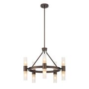 Golden Lighting Lyssna Cirkel 24in 10-Light Chandelier | Modern Bronze and Etched Bronze Ombre Glass | Dining Room & Foyer | Model 5803-10 MDB-EBO