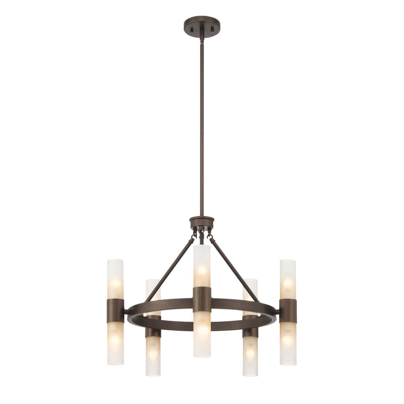 Golden Lighting Lyssna Cirkel 24in 10-Light Chandelier | Modern Bronze and Etched Bronze Ombre Glass | Dining Room & Foyer | Model 5803-10 MDB-EBO