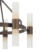Golden Lighting Lyssna Cirkel 24in 10-Light Chandelier | Modern Bronze and Etched Bronze Ombre Glass | Dining Room & Foyer | Model 5803-10 MDB-EBO