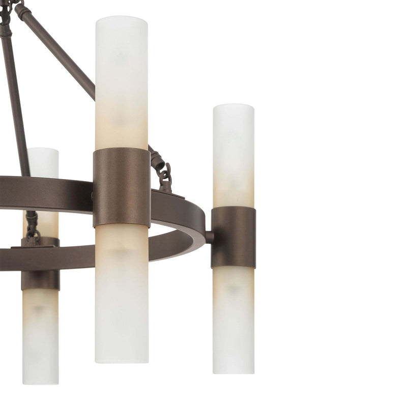 Golden Lighting Lyssna Cirkel 24in 10-Light Chandelier | Modern Bronze and Etched Bronze Ombre Glass | Dining Room & Foyer | Model 5803-10 MDB-EBO