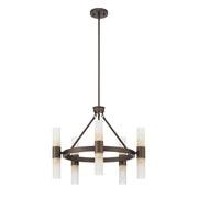 Golden Lighting Lyssna Cirkel 24in 10-Light Chandelier | Modern Bronze and Etched Bronze Ombre Glass | Dining Room & Foyer | Model 5803-10 MDB-EBO