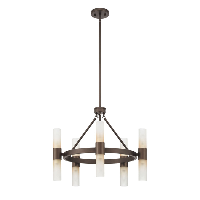 Golden Lighting Lyssna Cirkel 24in 10-Light Chandelier | Modern Bronze and Etched Bronze Ombre Glass | Dining Room & Foyer | Model 5803-10 MDB-EBO
