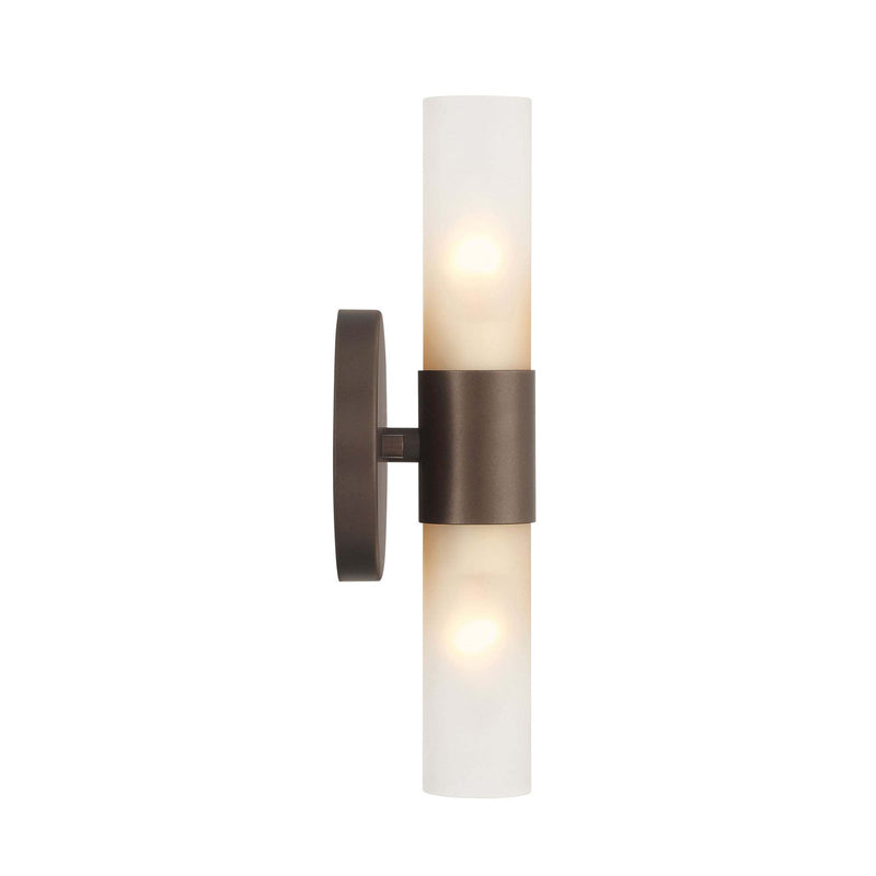 Golden Lighting Lyssna Cirkel 5in 2-Light Wall Sconce | Modern Bronze and Etched Bronze Ombre Glass | Bathroom & Hallway | Model 5803-2W MDB-EBO