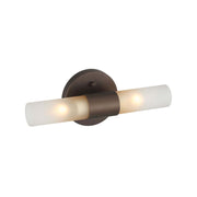 Golden Lighting Lyssna Cirkel 5in 2-Light Wall Sconce | Modern Bronze and Etched Bronze Ombre Glass | Bathroom & Hallway | Model 5803-2W MDB-EBO