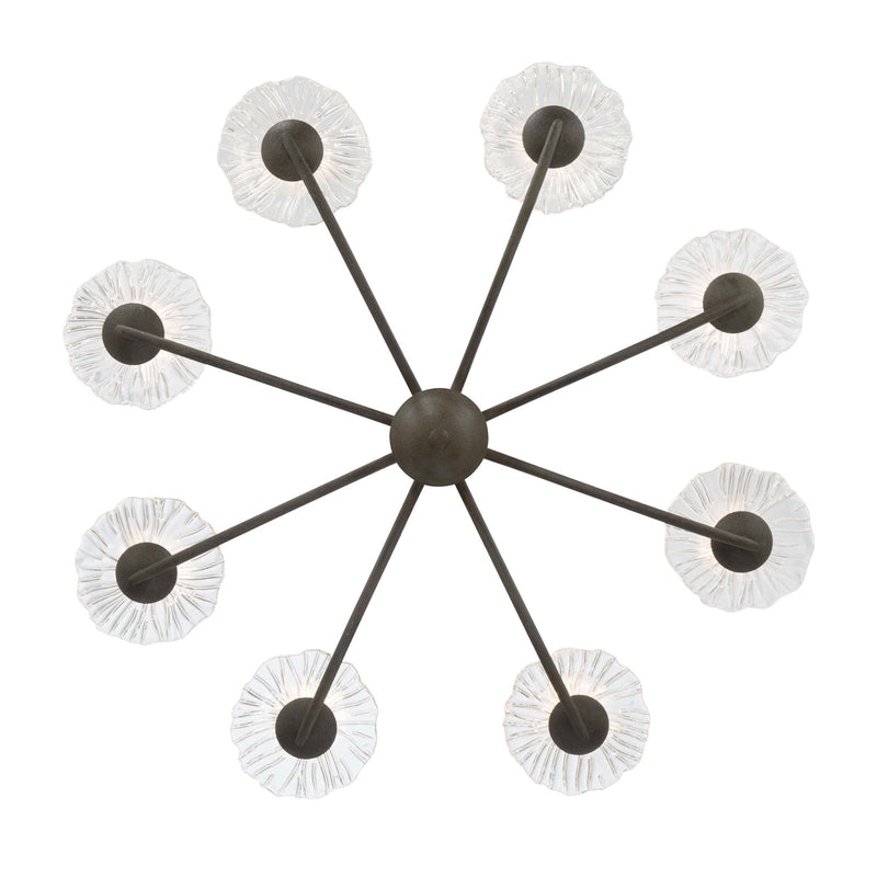 Golden Lighting Coral Bloom 31in 8-Light LED Chandelier | Rustic Black Slate and Clear Glass | Dining Room & Foyer | Model 5865-8 BT-CLR