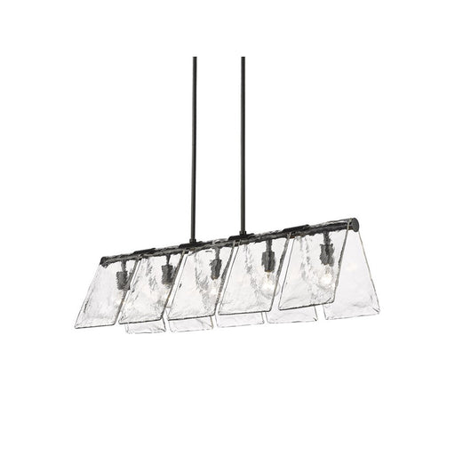 Golden Serenity 5-Lt Linear Pendant, Black/Hammered Water Glass - 6072-LPBLK-HWG