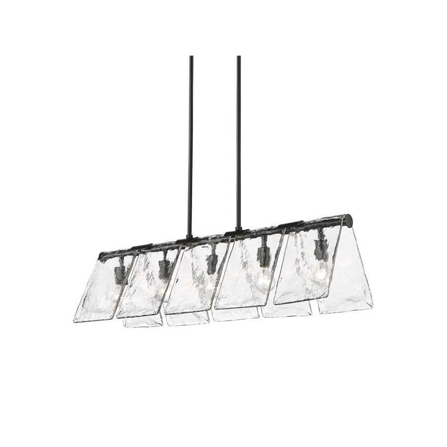 Golden Serenity 5-Lt Linear Pendant, Black/Hammered Water Glass - 6072-LPBLK-HWG