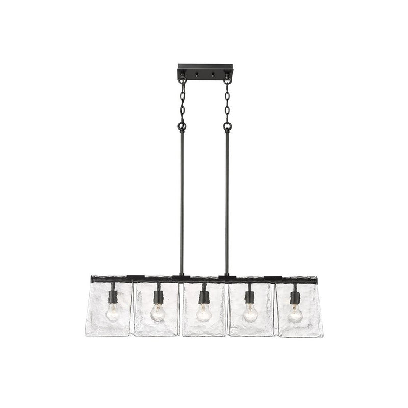 Golden Serenity 5-Lt Linear Pendant, Black/Hammered Water Glass