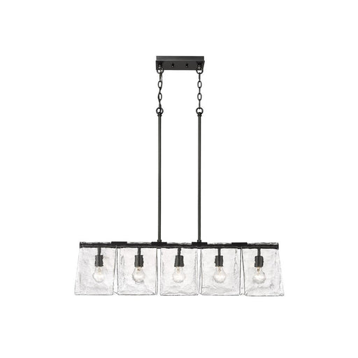 Golden Serenity 5-Lt Linear Pendant, Black/Hammered Water Glass