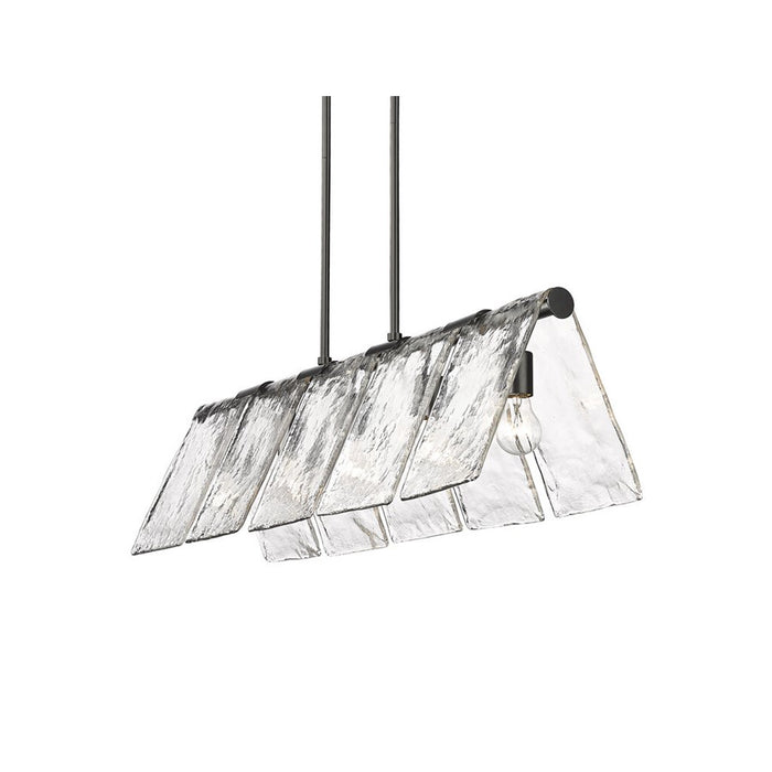 Golden Serenity 5-Lt Linear Pendant, Black/Hammered Water Glass