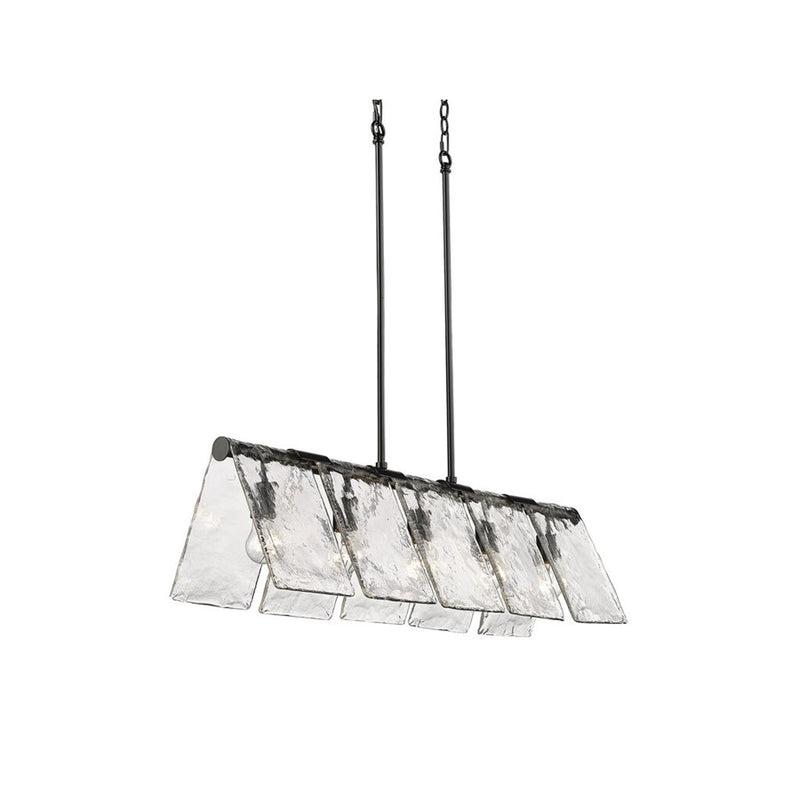 Golden Serenity 5-Lt Linear Pendant, Black/Hammered Water Glass