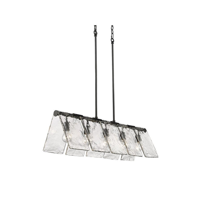 Golden Serenity 5-Lt Linear Pendant, Black/Hammered Water Glass