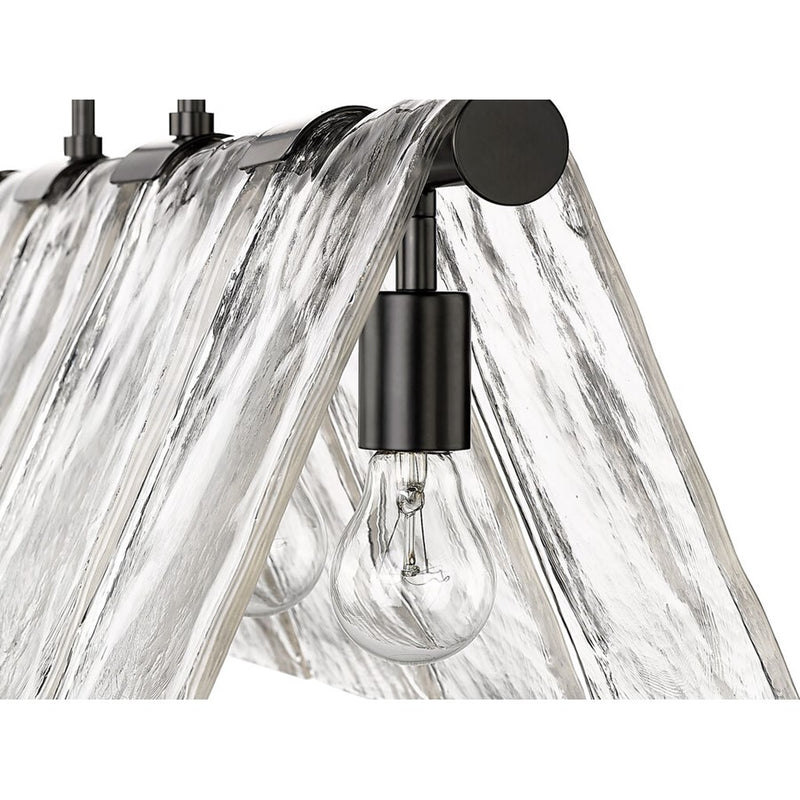 Golden Serenity 5-Lt Linear Pendant, Black/Hammered Water Glass