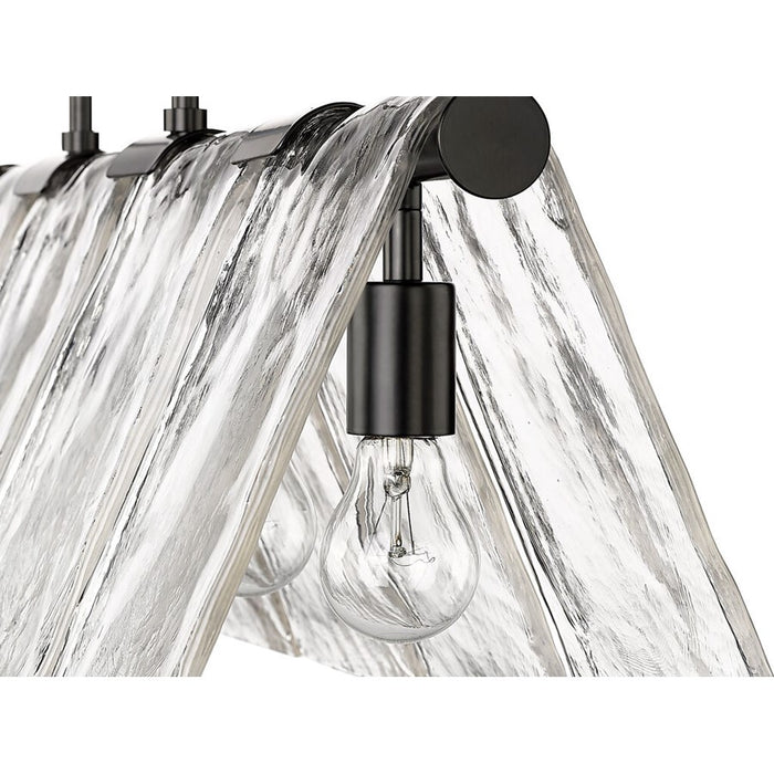 Golden Serenity 5-Lt Linear Pendant, Black/Hammered Water Glass