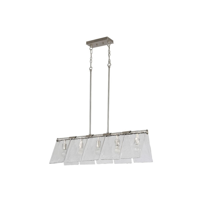 Golden Serenity 5-Lt Linear Pendant, Pewter/Hammered Water Glass - 6072-LPPW-HWG