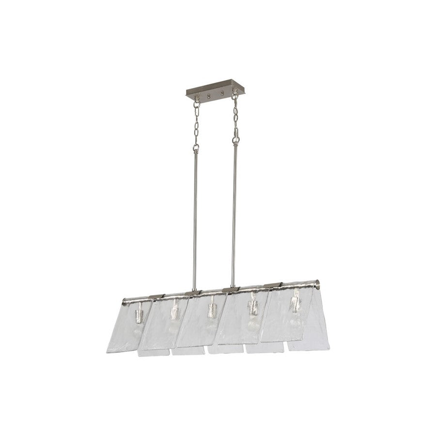 Golden Serenity 5-Lt Linear Pendant, Pewter/Hammered Water Glass - 6072-LPPW-HWG