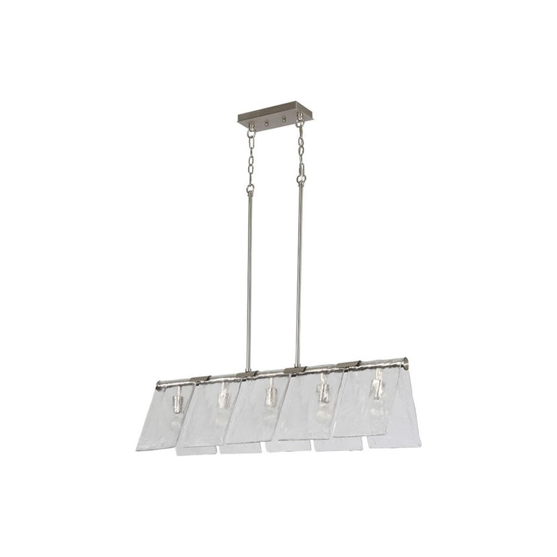 Golden Serenity 5-Lt Linear Pendant, Pewter/Hammered Water Glass