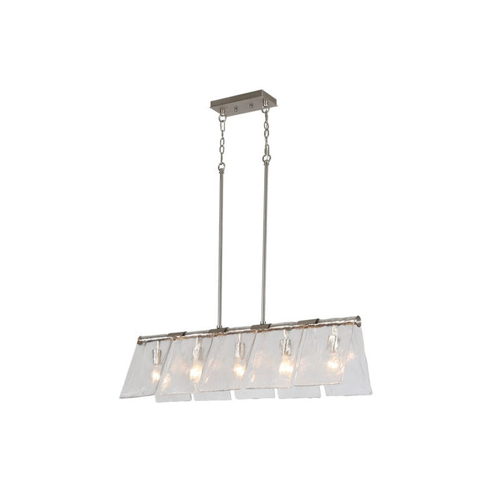 Golden Serenity 5-Lt Linear Pendant, Pewter/Hammered Water Glass