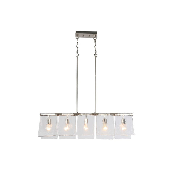 Golden Serenity 5-Lt Linear Pendant, Pewter/Hammered Water Glass