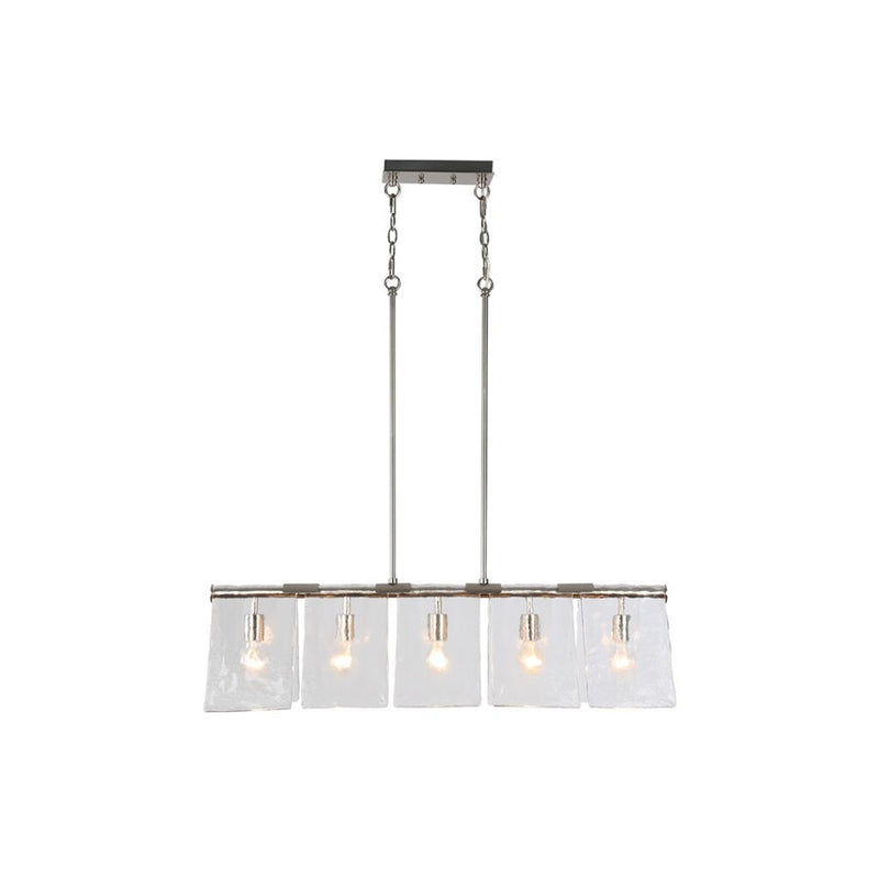 Golden Serenity 5-Lt Linear Pendant, Pewter/Hammered Water Glass