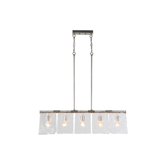 Golden Serenity 5-Lt Linear Pendant, Pewter/Hammered Water Glass