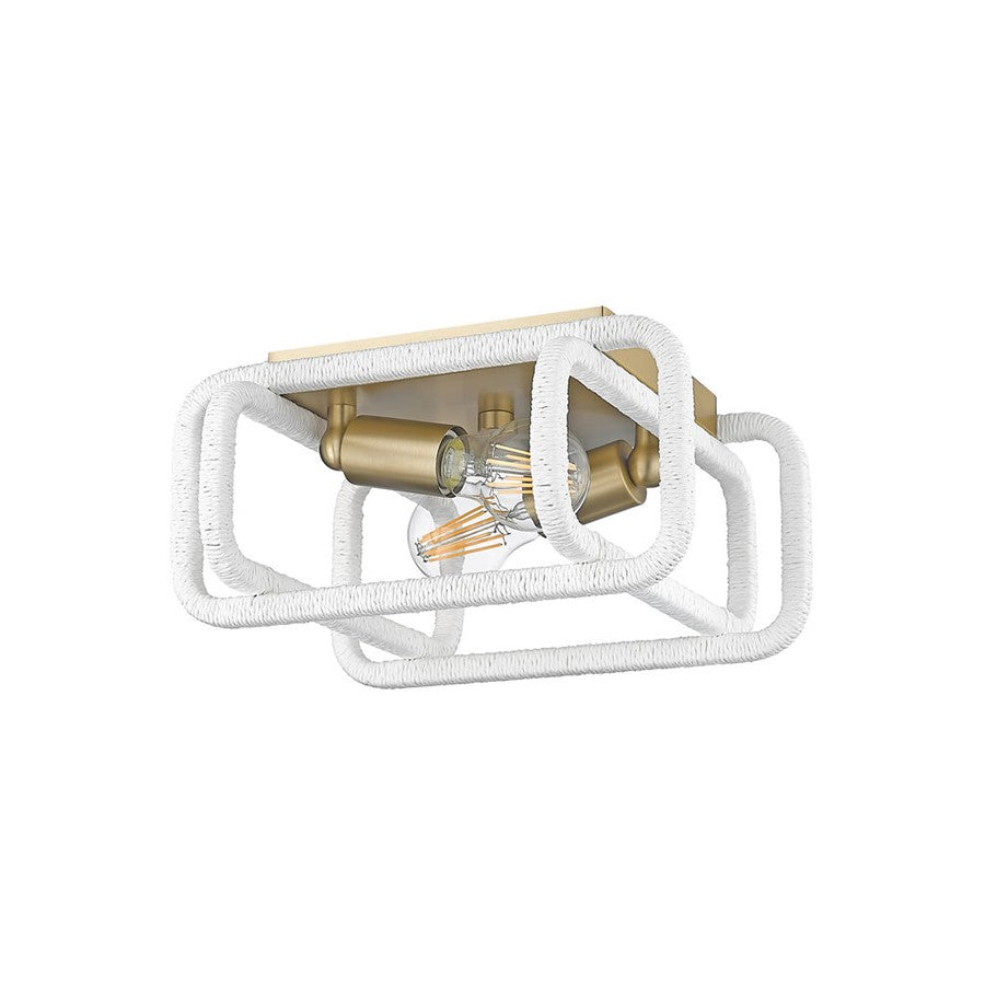 Golden Camden 2-Lght Flush Mount, Champagne Bronze/Raphia Rope - 6085-FMBCB-WR