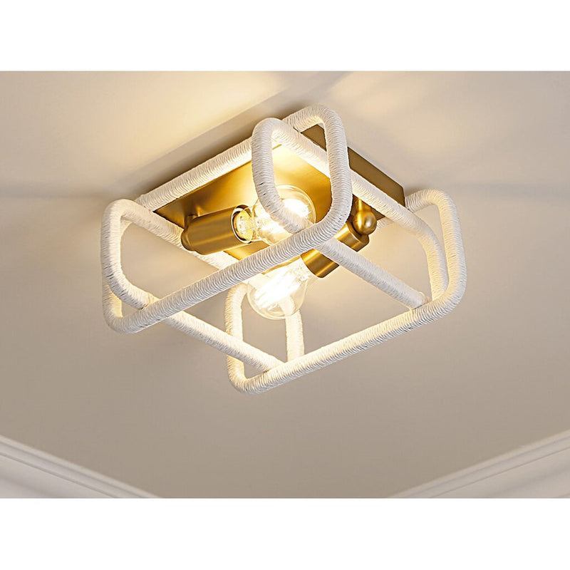 Golden Camden 2-Lght Flush Mount, Champagne Bronze/Raphia Rope