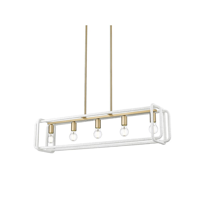 Golden Camden 5-Lt Pendant, Champagne Bronze/White Raphia Rope - 6085-LPBCB-WR