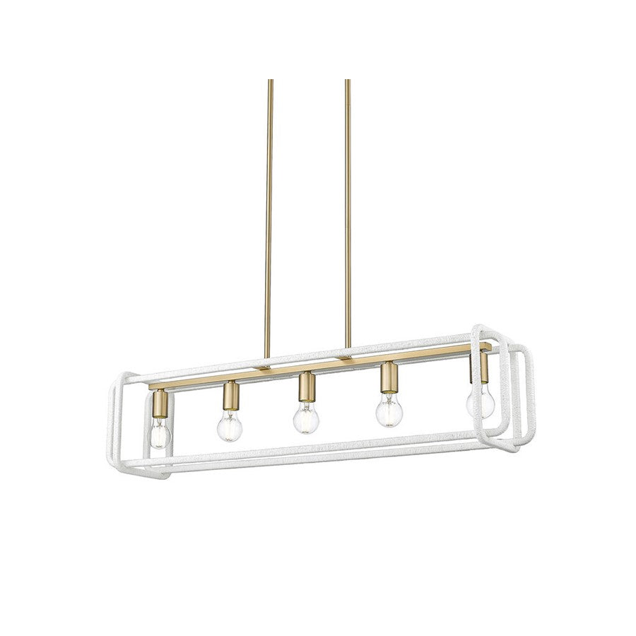 Golden Camden 5-Lt Pendant, Champagne Bronze/White Raphia Rope - 6085-LPBCB-WR