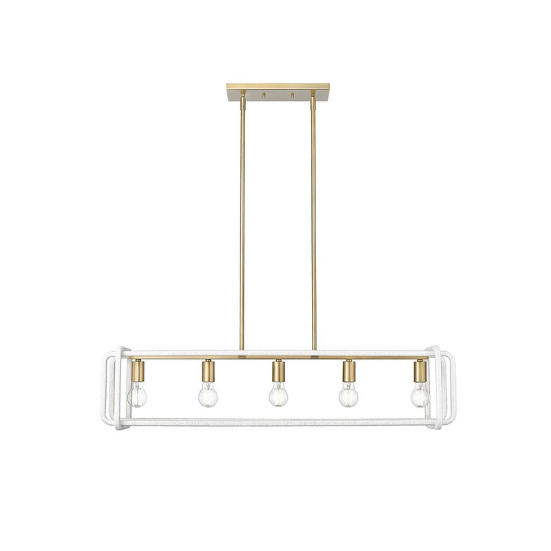 Golden Camden 5-Lt Pendant, Champagne Bronze/White Raphia Rope